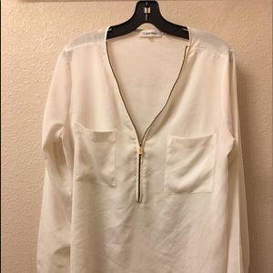 💎Calvin Klein ZIp Front RollUp 3/4 Sleeve Top L💎